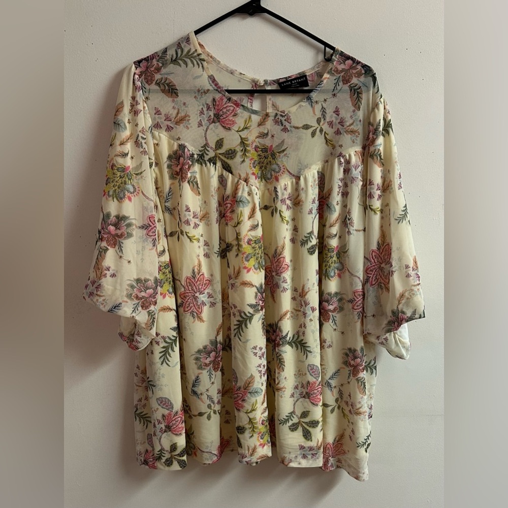 Lane Bryant Floral Blouse - Cream and Pink